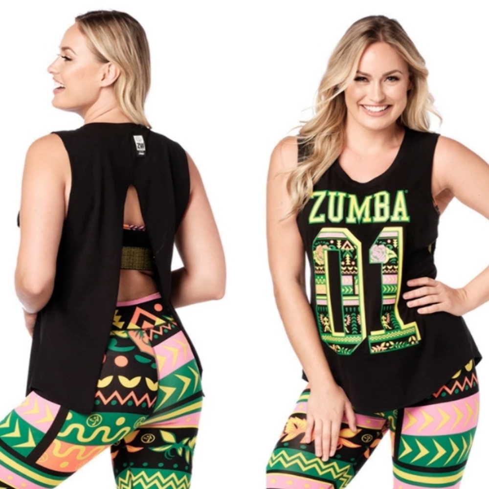 Zumba Fitness Black Tank Top with Neon Green Logo